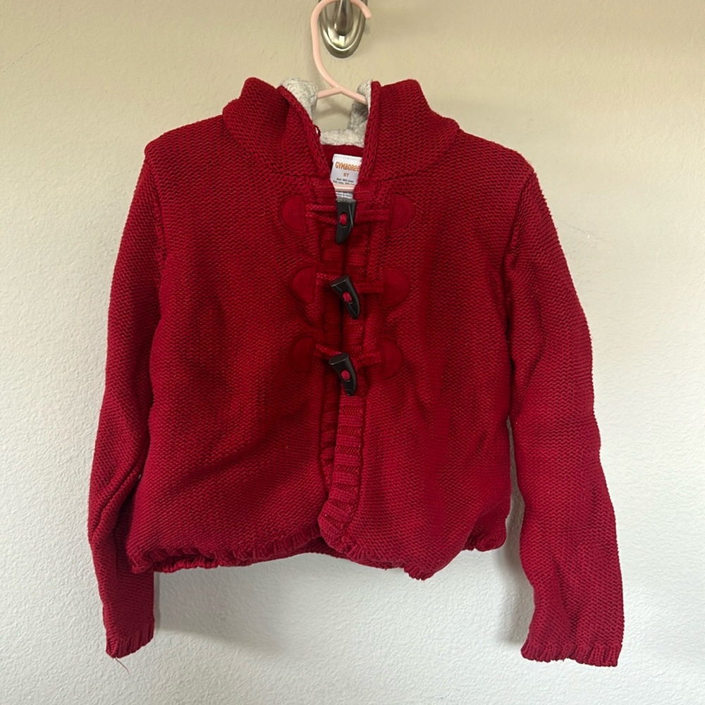 Gymboree Toddler Girls Red Toggle Closure Hooded Sherpa Lined Jacket Sweater
